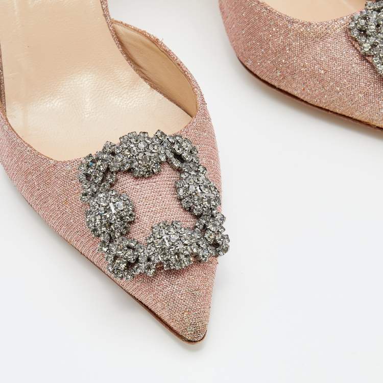 Pre Owned Manolo Blahnik Multicolor Glitter Hangisi Crystal Embellished D'orsay Pumps Size 39.5