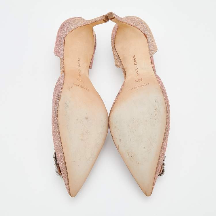 Pre Owned Manolo Blahnik Multicolor Glitter Hangisi Crystal Embellished D'orsay Pumps Size 39.5