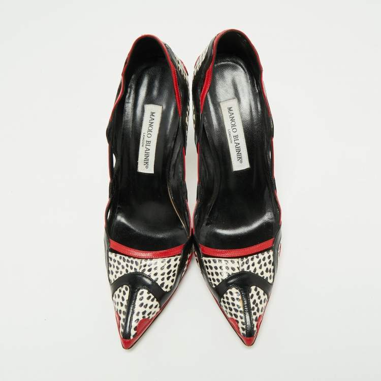 Pre Owned Manolo Blahnik Multicolor Python And Leather Pointed Toe Pumps Size 38