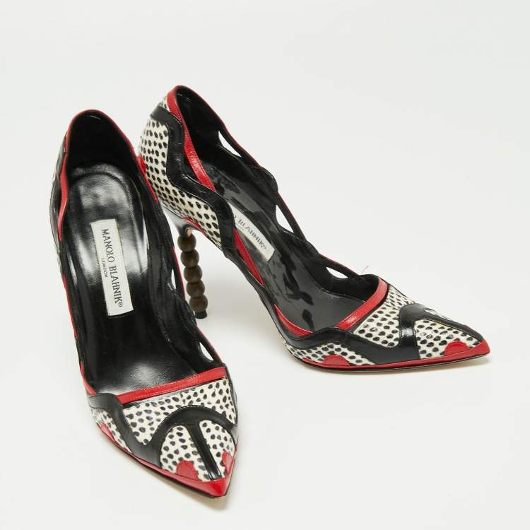 Pre Owned Manolo Blahnik Multicolor Python And Leather Pointed Toe Pumps Size 38