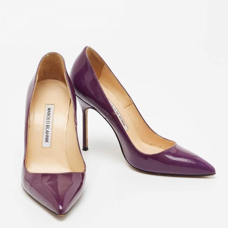 Pre Owned Manolo Blahnik Purple Patent Leather BB Pointed Toe Pumps Size 36.5