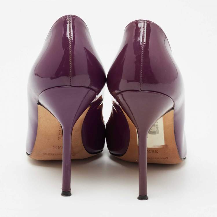 Pre Owned Manolo Blahnik Purple Patent Leather BB Pointed Toe Pumps Size 36.5