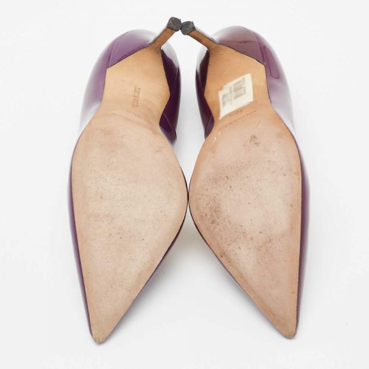 Pre Owned Manolo Blahnik Purple Patent Leather BB Pointed Toe Pumps Size 36.5