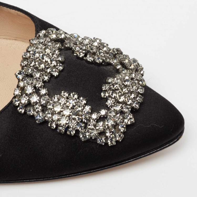 Pre Owned Manolo Blahnik Black Satin Hangisi Embellished Pumps Size 39