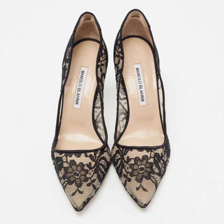 Pre Owned Manolo Blahnik Black Lace BB Pumps Size 40