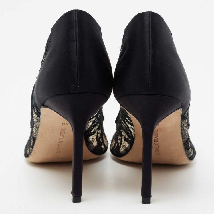Pre Owned Manolo Blahnik Black Lace BB Pumps Size 40