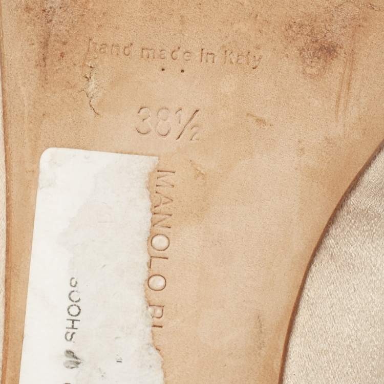 Pre Owned Manolo Blahnik Beige Satin Lurum Embellished Ballet Flats Size 38.5
