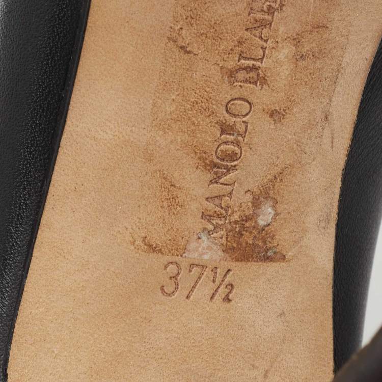 Pre Owned Manolo Blahnik Black Leather Mules Size 37.5