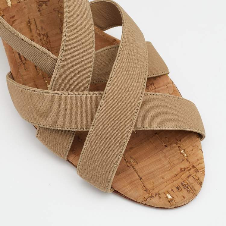 Pre Owned Manolo Blahnik Beige Grosgrain Slingback Sandals Size 37.5