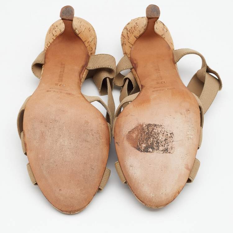 Pre Owned Manolo Blahnik Beige Grosgrain Slingback Sandals Size 37.5