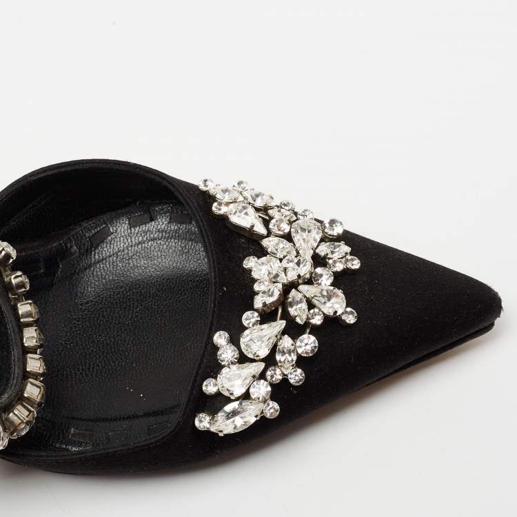 Pre Owned Manolo Blahnik Black Satin Leather Lurum Mules Size 37.5