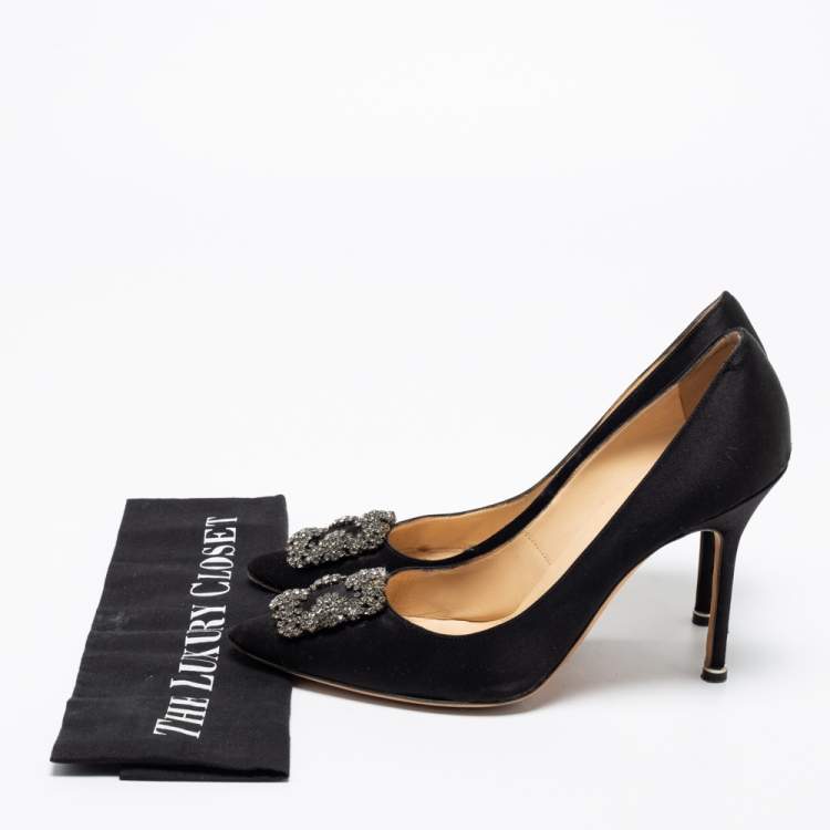 Pre Owned Manolo Blahnik Black Satin Hangisi Pumps Size 40.5