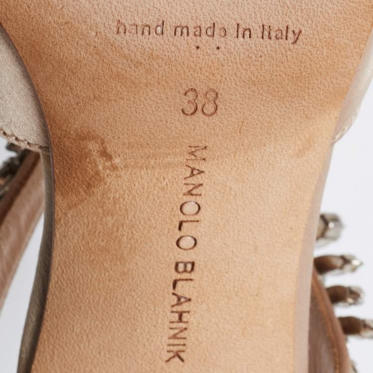 Pre Owned Manolo Blahnik Champagne Satin Lurum Sandals Size 38