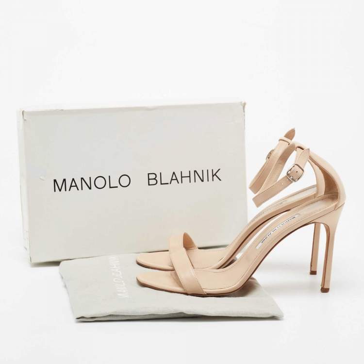 Pre Owned Manolo Blahnik Beige Leather Chaos Ankle Strap Sandals Size 41
