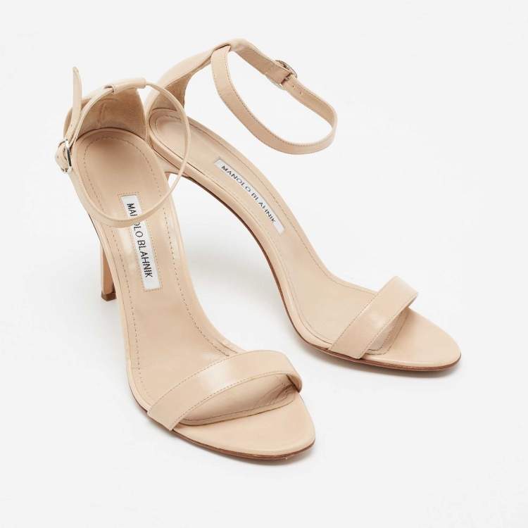 Pre Owned Manolo Blahnik Beige Leather Chaos Ankle Strap Sandals Size 41