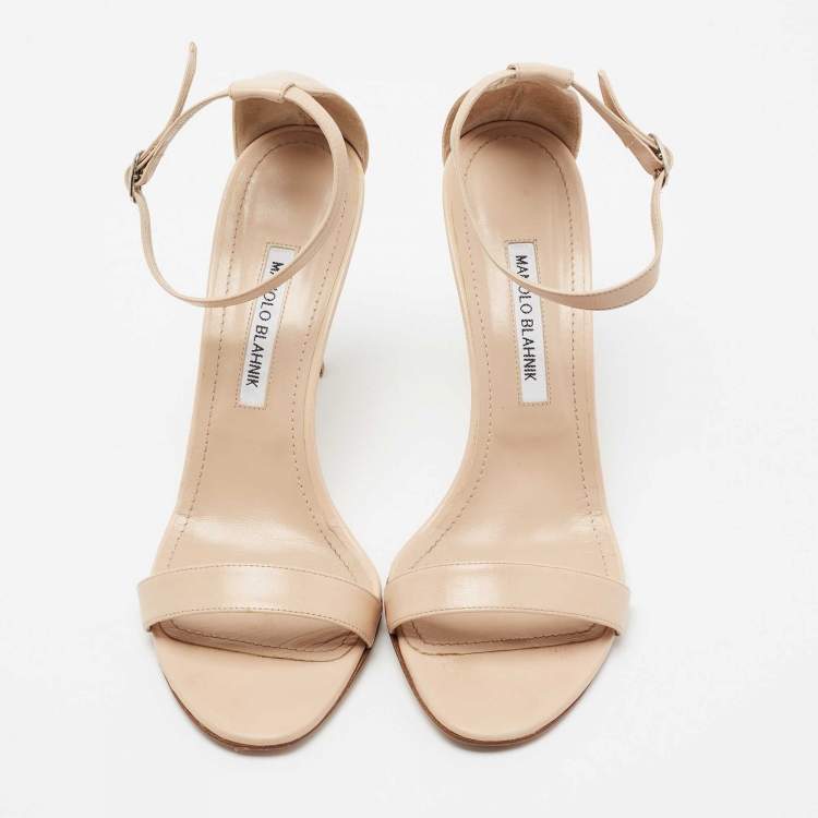 Pre Owned Manolo Blahnik Beige Leather Chaos Ankle Strap Sandals Size 41
