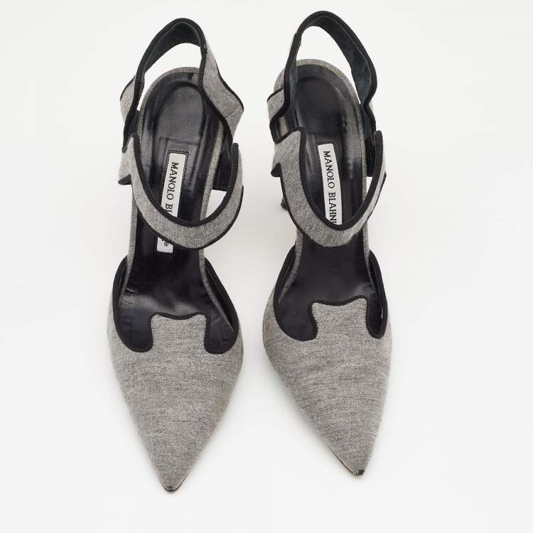 مملوكة مسبقًا Manolo Blahnik Grey Fabric Pointed Toe Pumps Size 39.5
