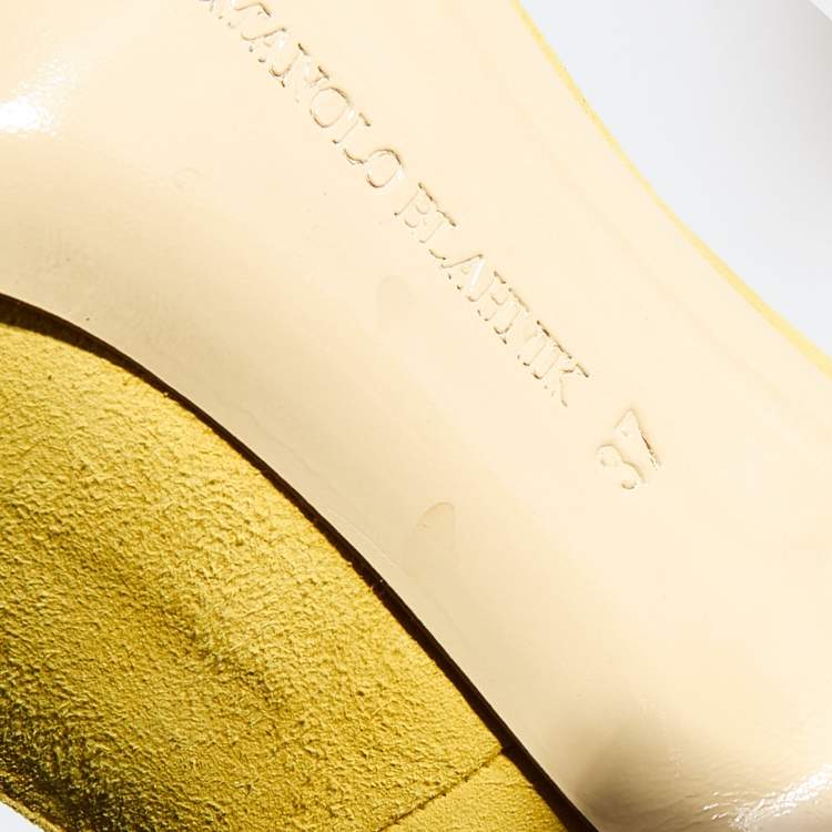 Pre Owned Manolo Blahnik Yellow Suede Pointed Toe BB Pumps Size 37