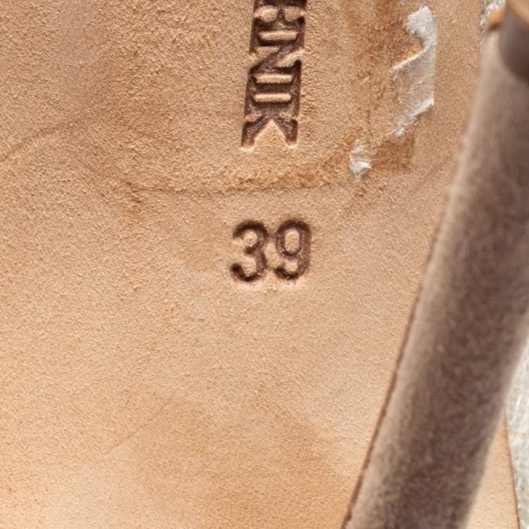 Pre Owned Manolo Blahnik Beige Suede and Lace Salola Pumps Size 39