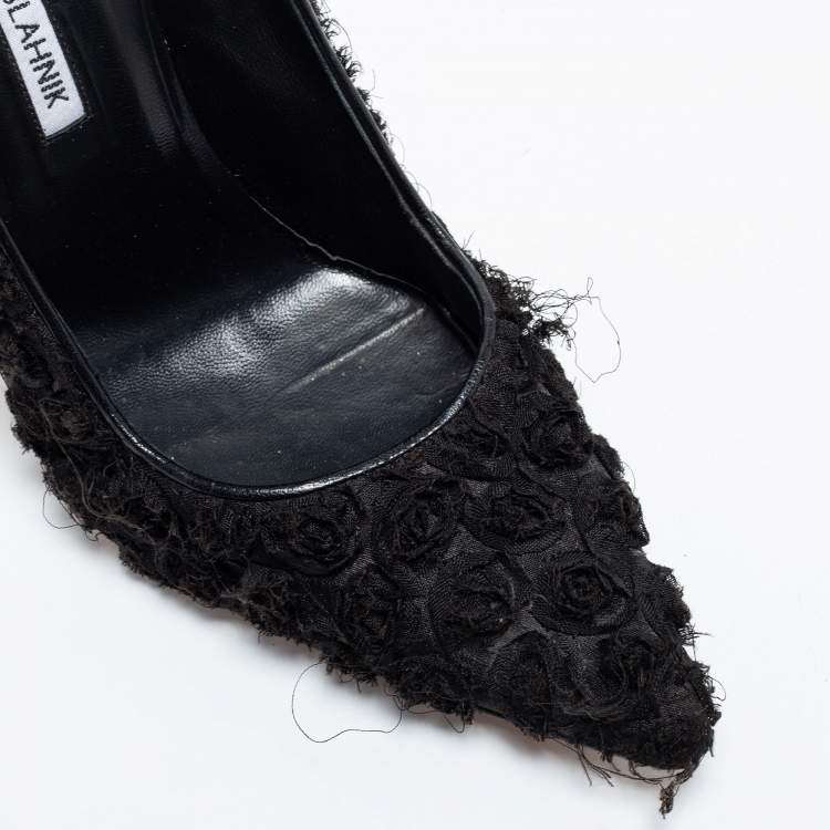 Pre Owned Manolo Blahnik Black Floral Fabric Pointed Toe Pumps Size 39