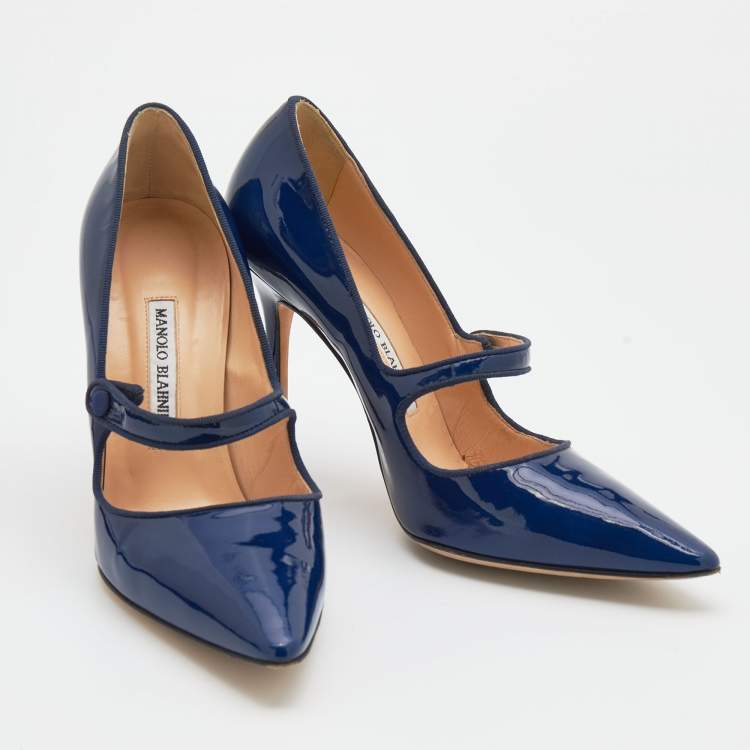 Pre Owned Manolo Blahnik Deep Blue Patent Leather Pumps Size 39