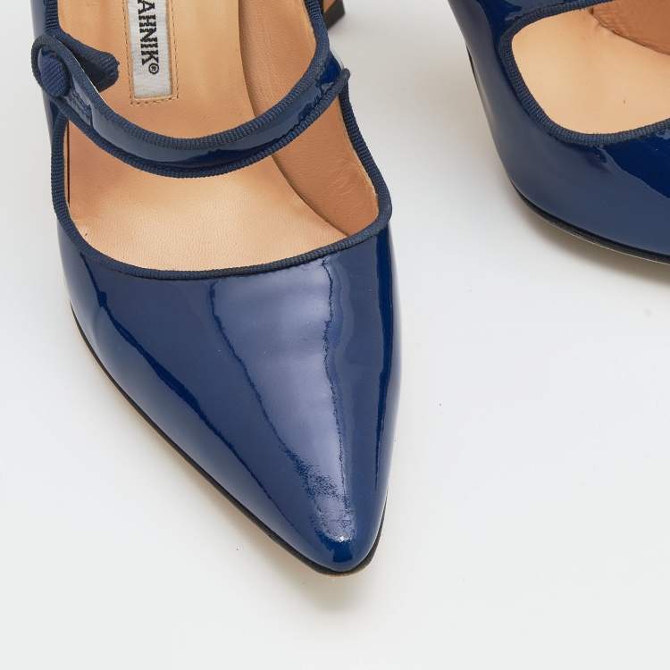 Pre Owned Manolo Blahnik Deep Blue Patent Leather Pumps Size 39
