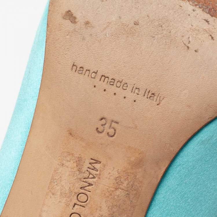 Pre Owned Manolo Blahnik Light Blue Satin Hangisi Pumps Size 35