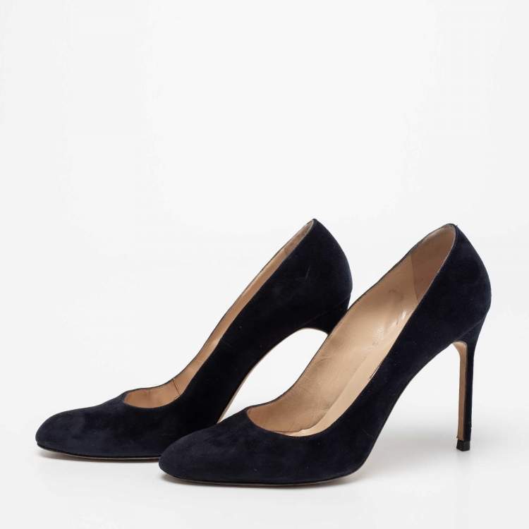 Pre Owned Manolo Blahnik Dark Blue Suede BB Pumps Size 40.5