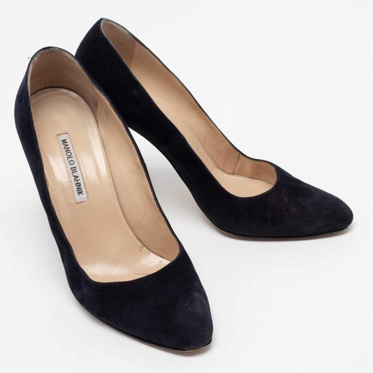 Pre Owned Manolo Blahnik Dark Blue Suede BB Pumps Size 40.5
