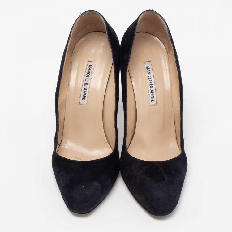 Pre Owned Manolo Blahnik Dark Blue Suede BB Pumps Size 40.5