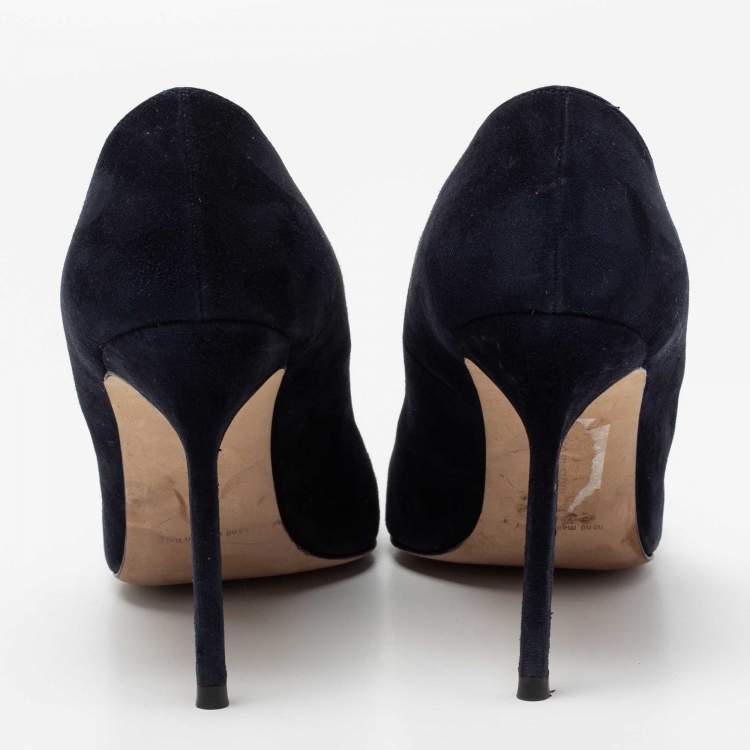 Pre Owned Manolo Blahnik Dark Blue Suede BB Pumps Size 40.5