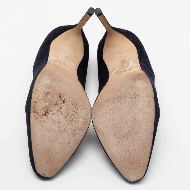 Pre Owned Manolo Blahnik Dark Blue Suede BB Pumps Size 40.5