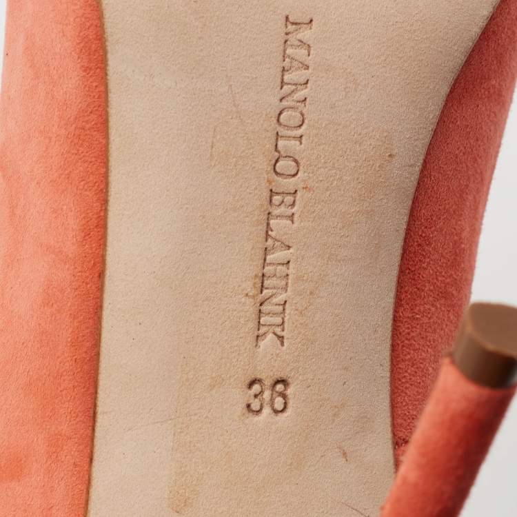 Pre Owned Manolo Blahnik Coral Orange Suede BB Pointed Toe Pumps Size 36