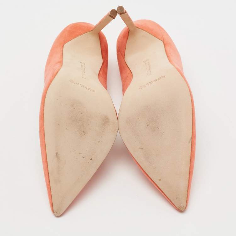 Pre Owned Manolo Blahnik Coral Orange Suede BB Pointed Toe Pumps Size 36