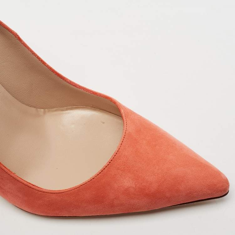 Pre Owned Manolo Blahnik Coral Orange Suede BB Pointed Toe Pumps Size 36