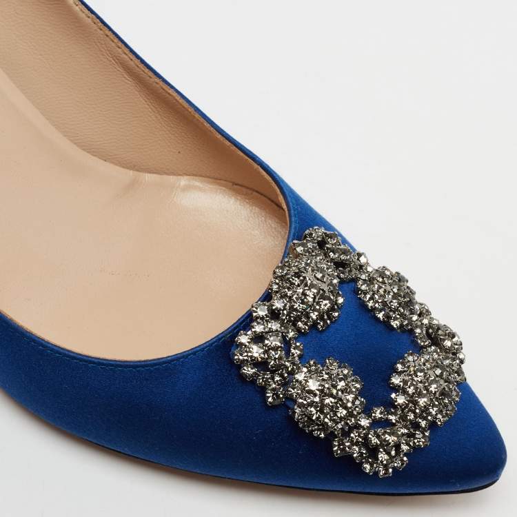 Pre Owned Manolo Blahnik Royal Blue Satin Hangisi Pumps Size 38