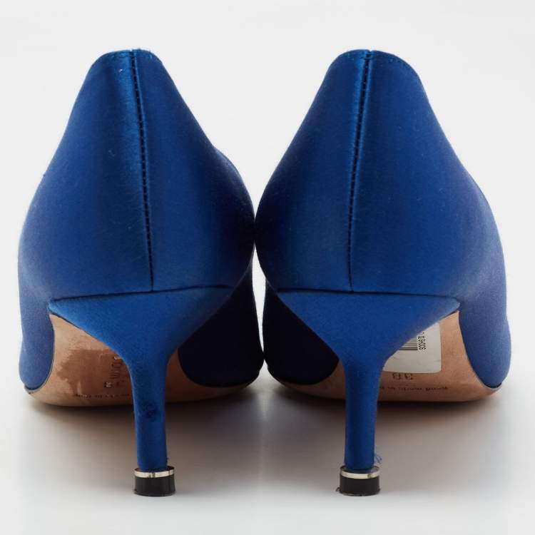 Pre Owned Manolo Blahnik Royal Blue Satin Hangisi Pumps Size 38