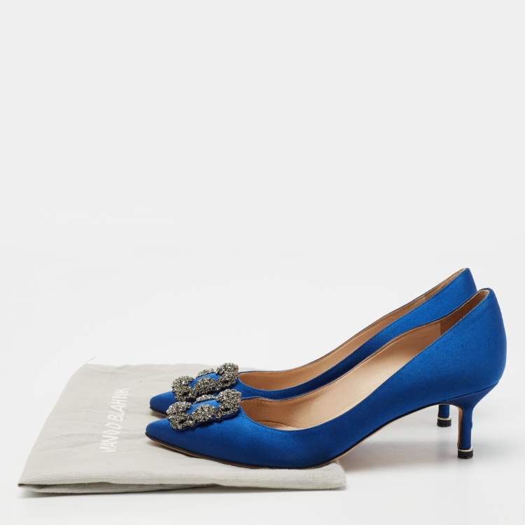 Pre Owned Manolo Blahnik Royal Blue Satin Hangisi Pumps Size 38