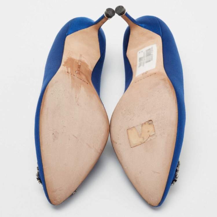 Pre Owned Manolo Blahnik Royal Blue Satin Hangisi Pumps Size 38