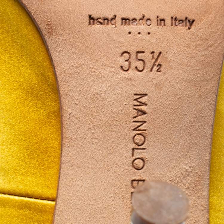 Pre Owned Manolo Blahnik Yellow Satin Hangisi Crystal Embellished Pumps Size 35.5