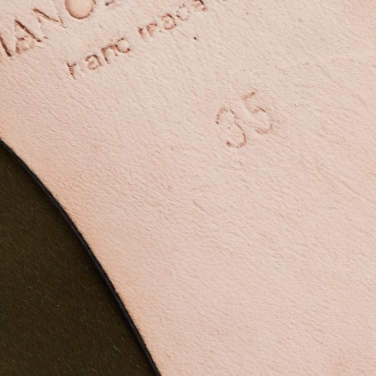 Pre Owned Manolo Blahnik Olive Green Satin Hangisi Ballet Flats Size 35