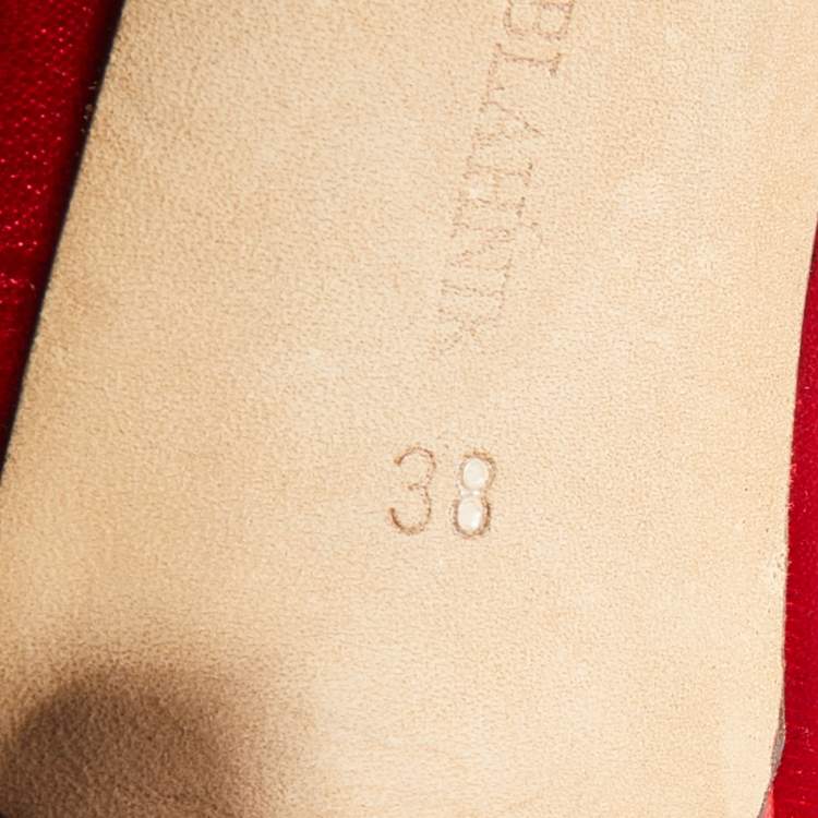 Pre Owned Manolo Blahnik Red Velvet Eufrasia Pointed Toe Pumps Size 38