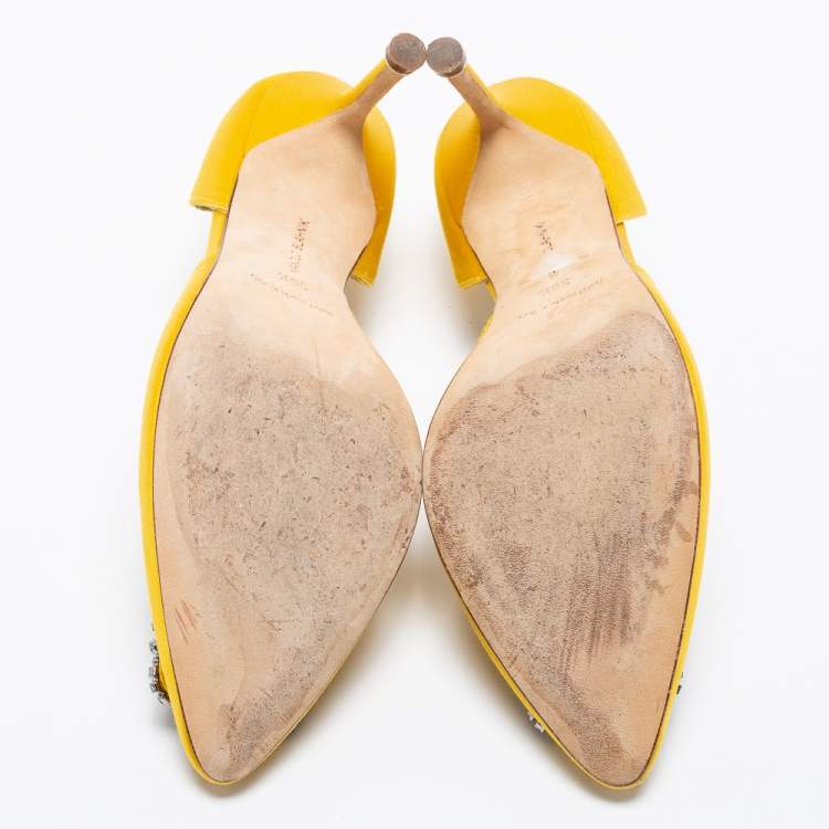Pre Owned Manolo Blahnik Yellow Satin Hangisi  Pumps Size 39.5 