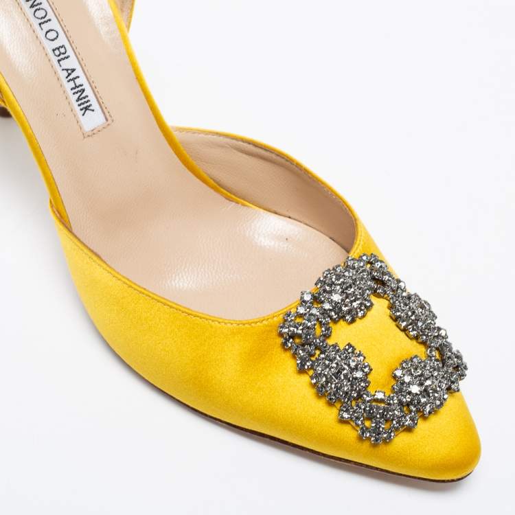 Pre Owned Manolo Blahnik Yellow Satin Hangisi  Pumps Size 39.5 