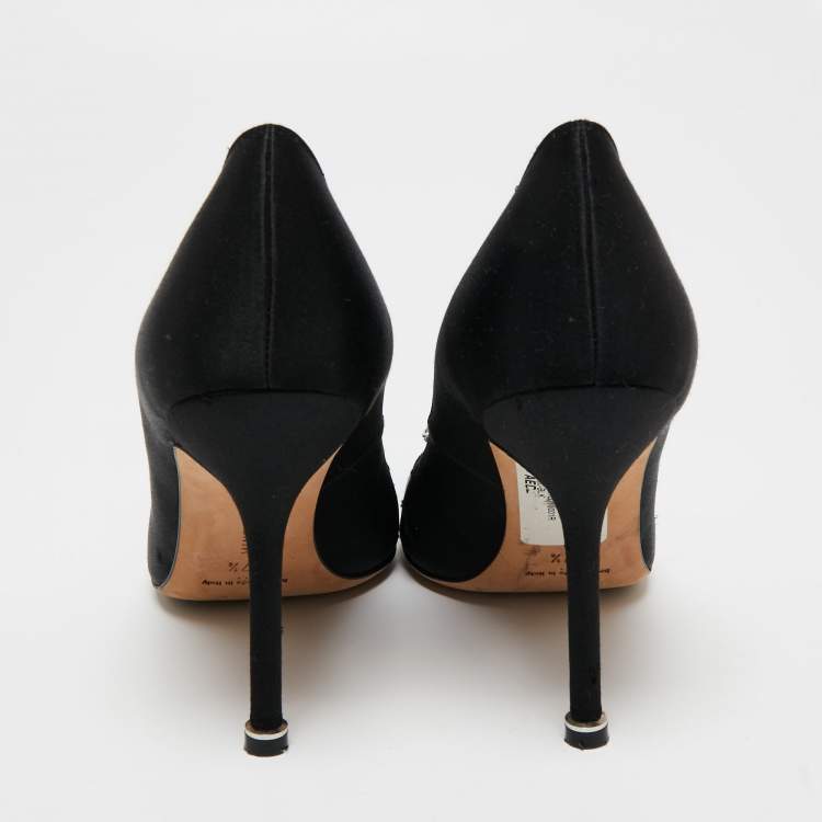 Pre Owned Manolo Blahnik Black Satin Hangisi Pumps Size 37.5