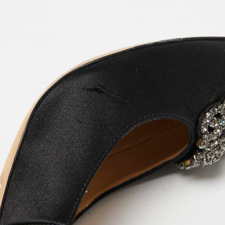 Pre Owned Manolo Blahnik Black Satin Hangisi Pumps Size 37.5