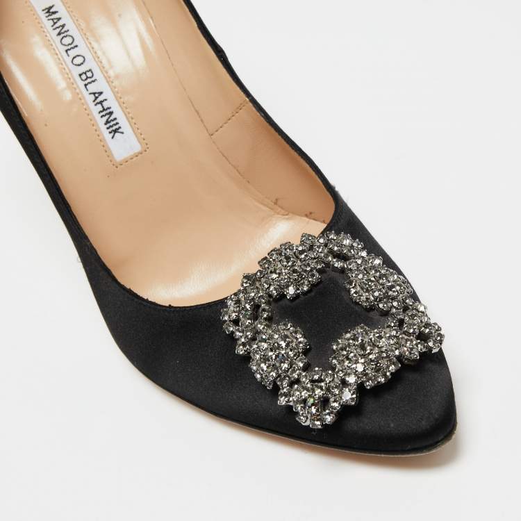 Pre Owned Manolo Blahnik Black Satin Hangisi Pumps Size 37.5