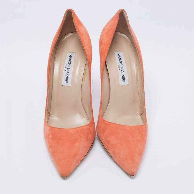 Pre Owned Manolo Blahnik Orange Suede BB  Pumps Size 40