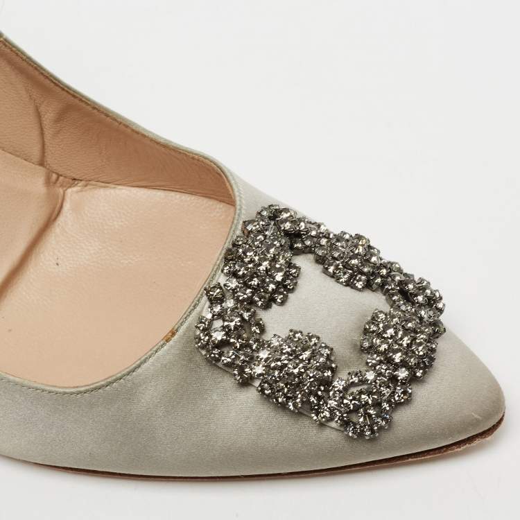 Pre Owned Manolo Blahnik Grey Satin Hangisi  Pumps Size 40