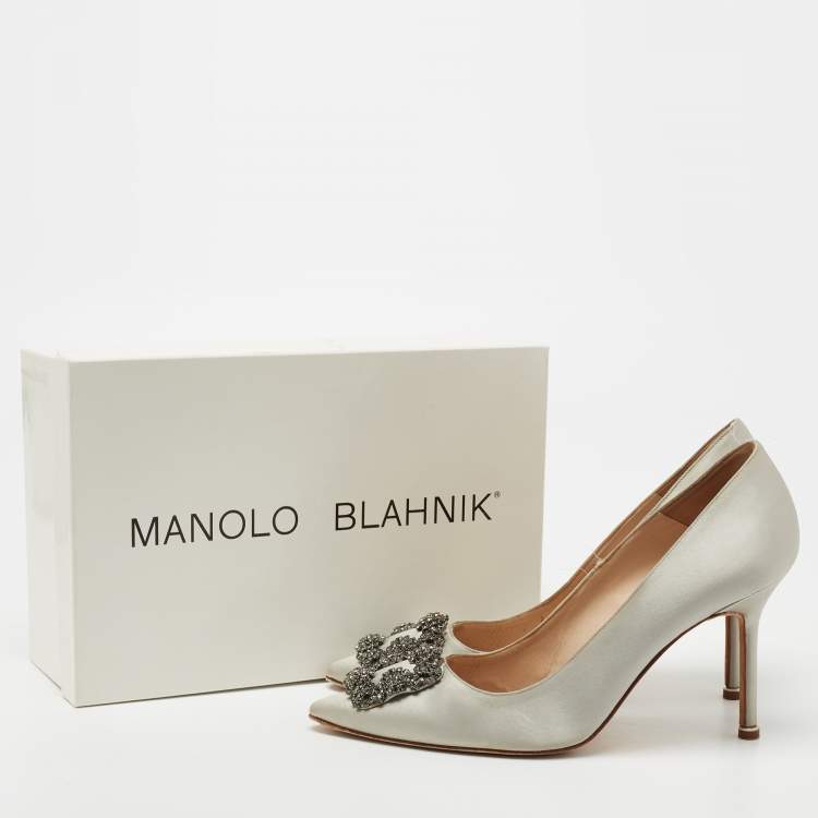Pre Owned Manolo Blahnik Grey Satin Hangisi  Pumps Size 40